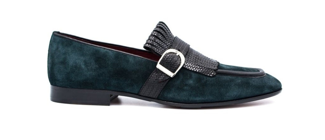 Oil Green Suede Leather Monk Strap